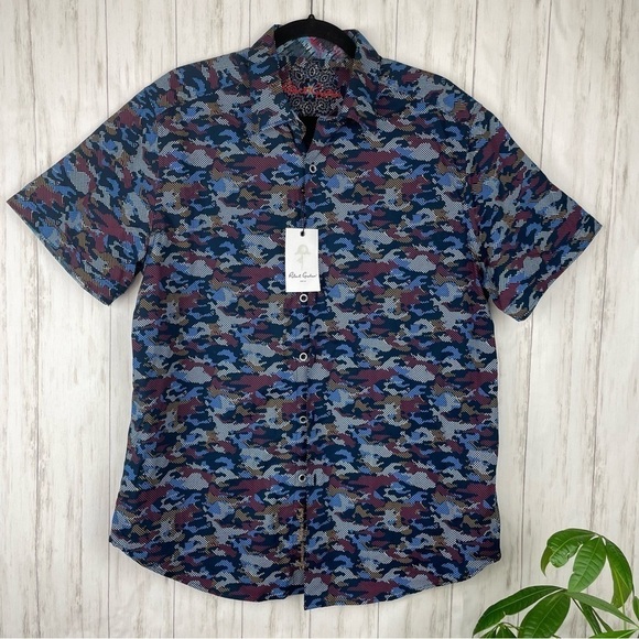 Robert Graham Barberry Camouflage Short Sleeve NWT Large - Picture 1 of 6